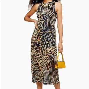 TOPSHOP ZEBRA PRONT MIDI BODYCON DRESS